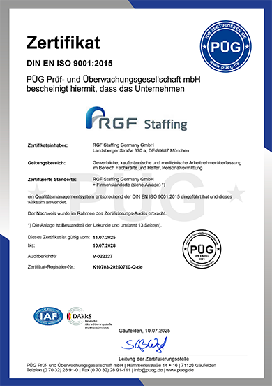 Geprüfte Qualität Zertifizierung nach DIN EN ISO 9001 - für Arbeitnehmerüberlassung & Personalvermittlung